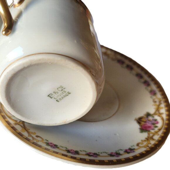 Bernardaud Limoges Demitasse Cups & Saucer Porcelain Pink Rose Gilded - Picture 11 of 11